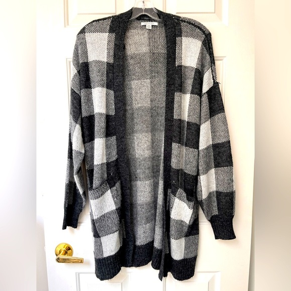 American Eagle Buffalo Plaid Open-front Wool Blend Cardigan M - Picture 2 of 10